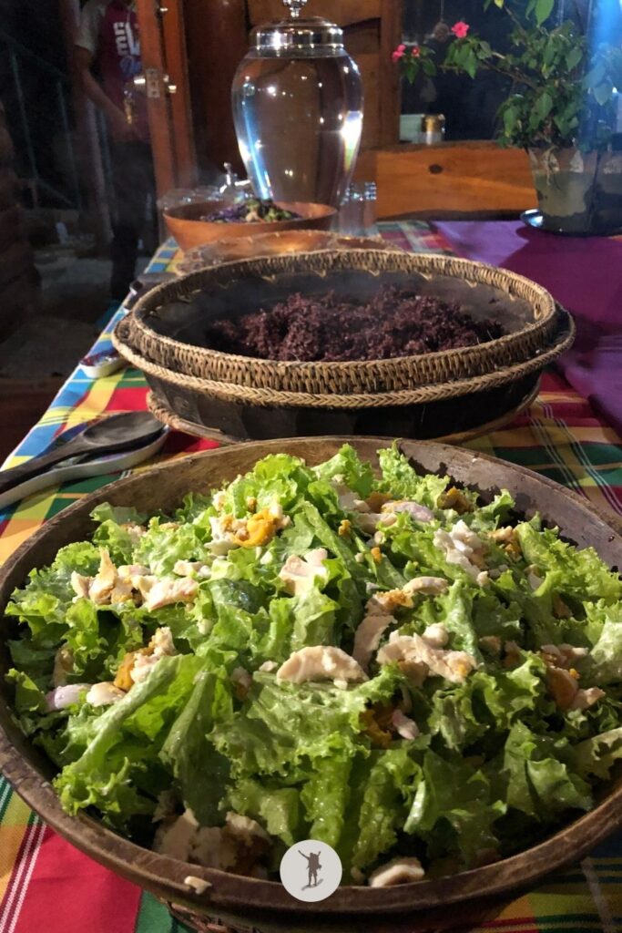 Buffet arranged in a traditional way inside the cabin of Sagada Cellar Door in Sagada, Philippines