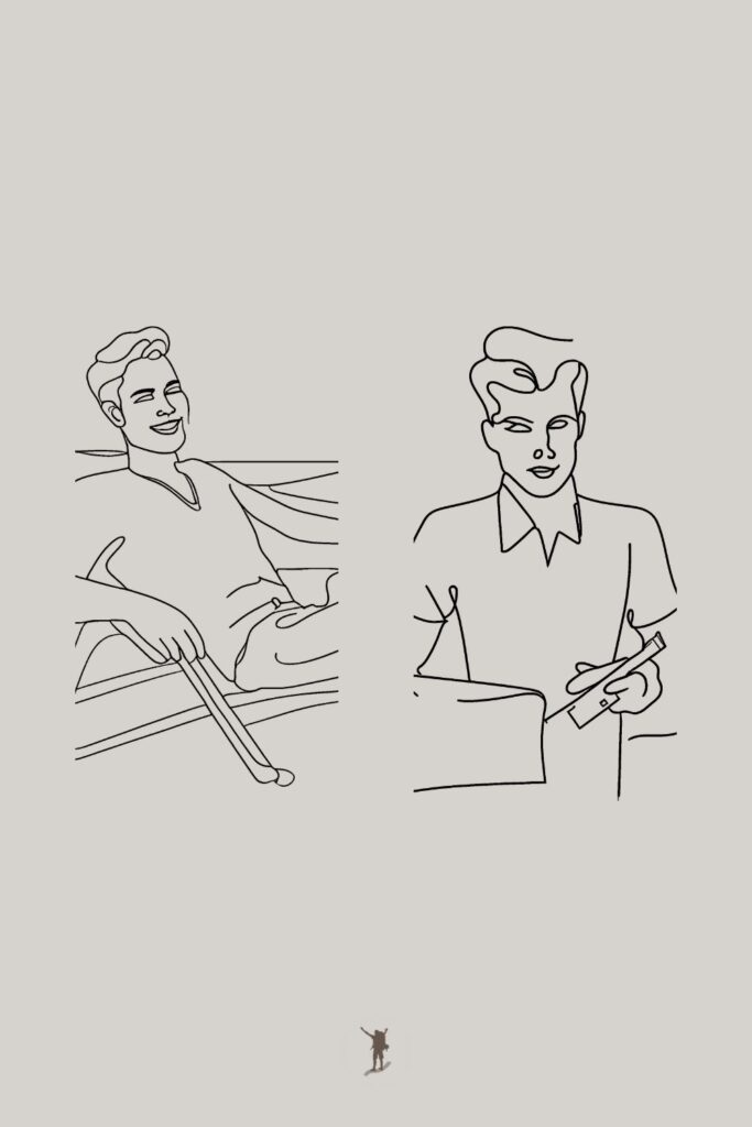 Line art — A guy relaxing and another guy working