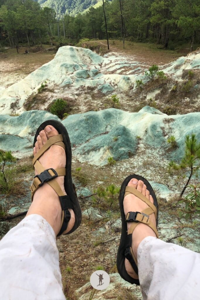 My dirty gigantic feet and the pristine Blue Soil of Sagada, Philippines