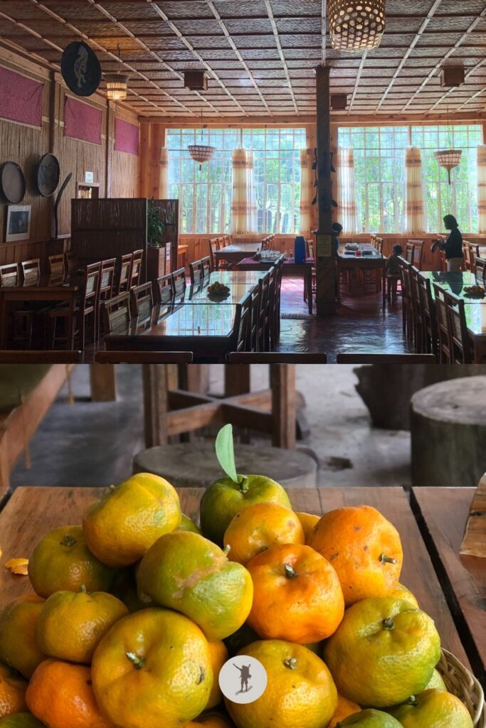 The oranges and the interiors of Sagada Orange Farm restaurant in Sagada, Philippines