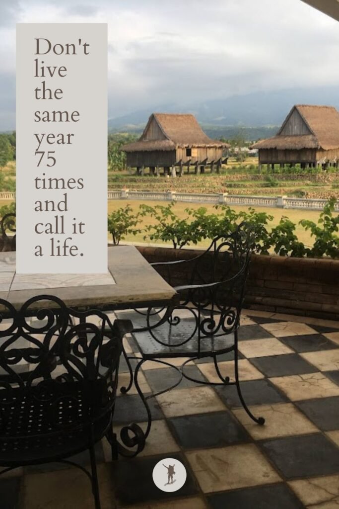 Live Without Regrets: How I Realized it & Actions I'm Taking 2 Don't live the same year 75 times and call it a life, quote, the quaint view in Philipine countryside