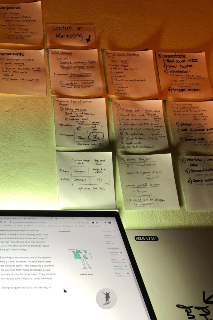 More sticky notes on my wall list the topics I studied during my first few months of blogging