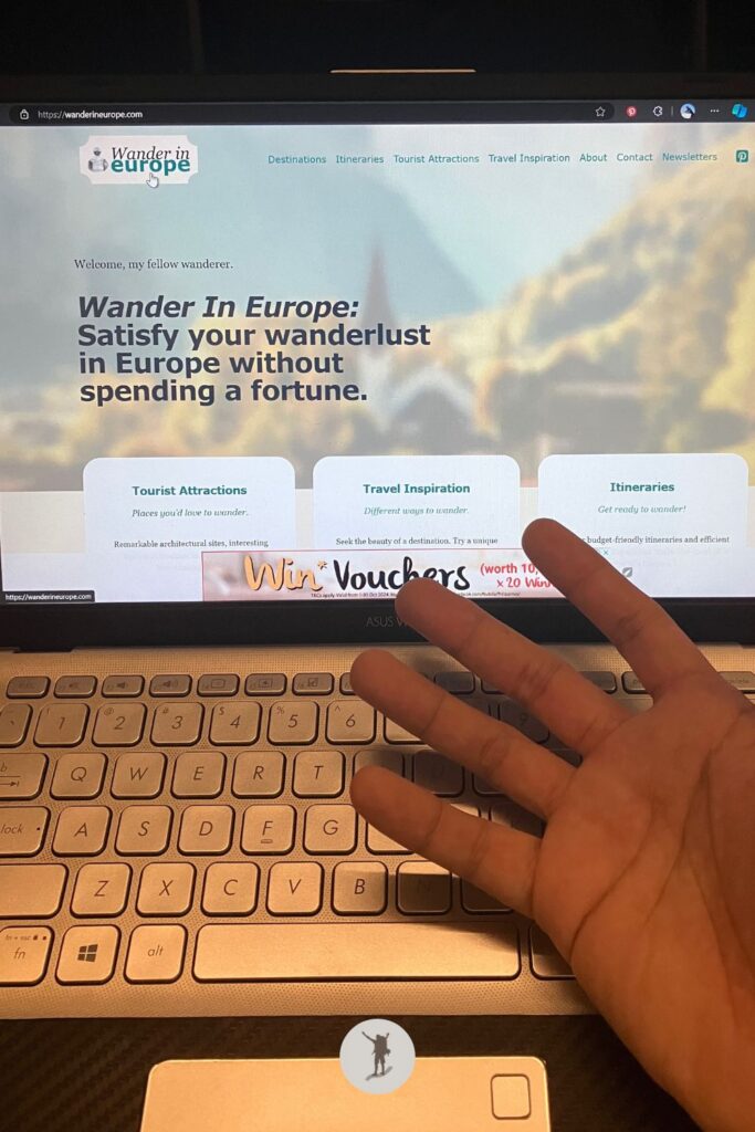My laptop displays the homepage of WanderInEurope