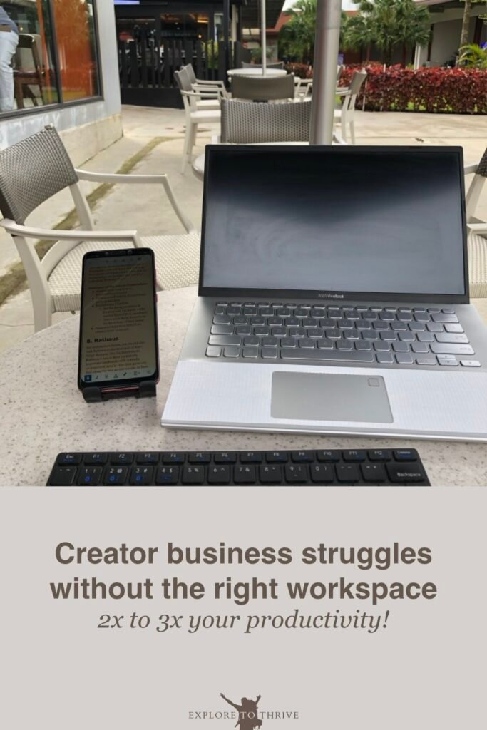The Challenges of Building a Creator Business Without an Ideal Workspace (and My Solutions) 12 Creator business struggles without the right workspace 2x to 3x your productivity! — Pinterest Pin