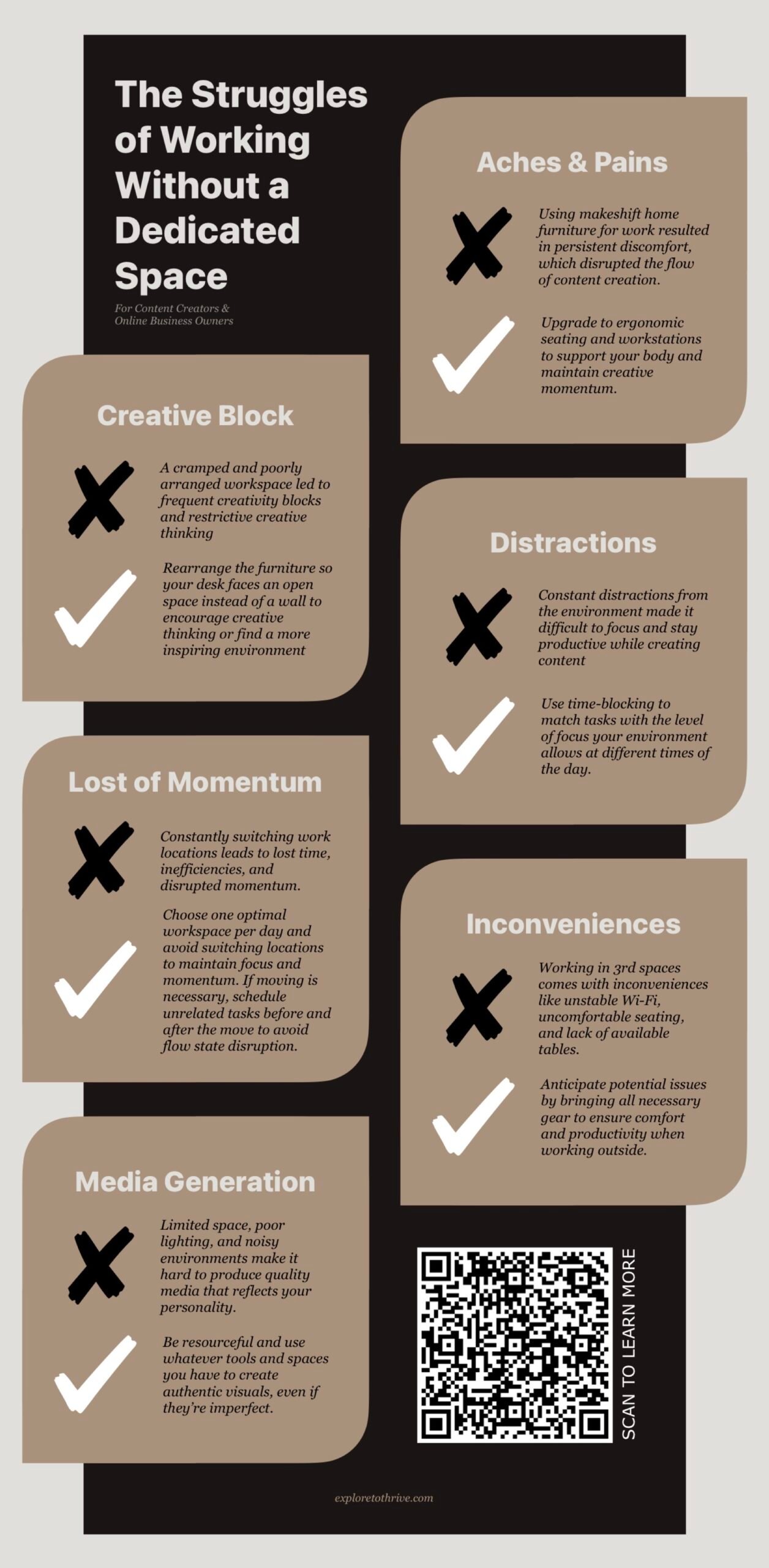 The Challenges of Building a Creator Business Without an Ideal Workspace (and My Solutions) 1 Infographic — The Challenges of Building a Creator Business Without Ideal Workspace (and My Solutions) — for sharing
