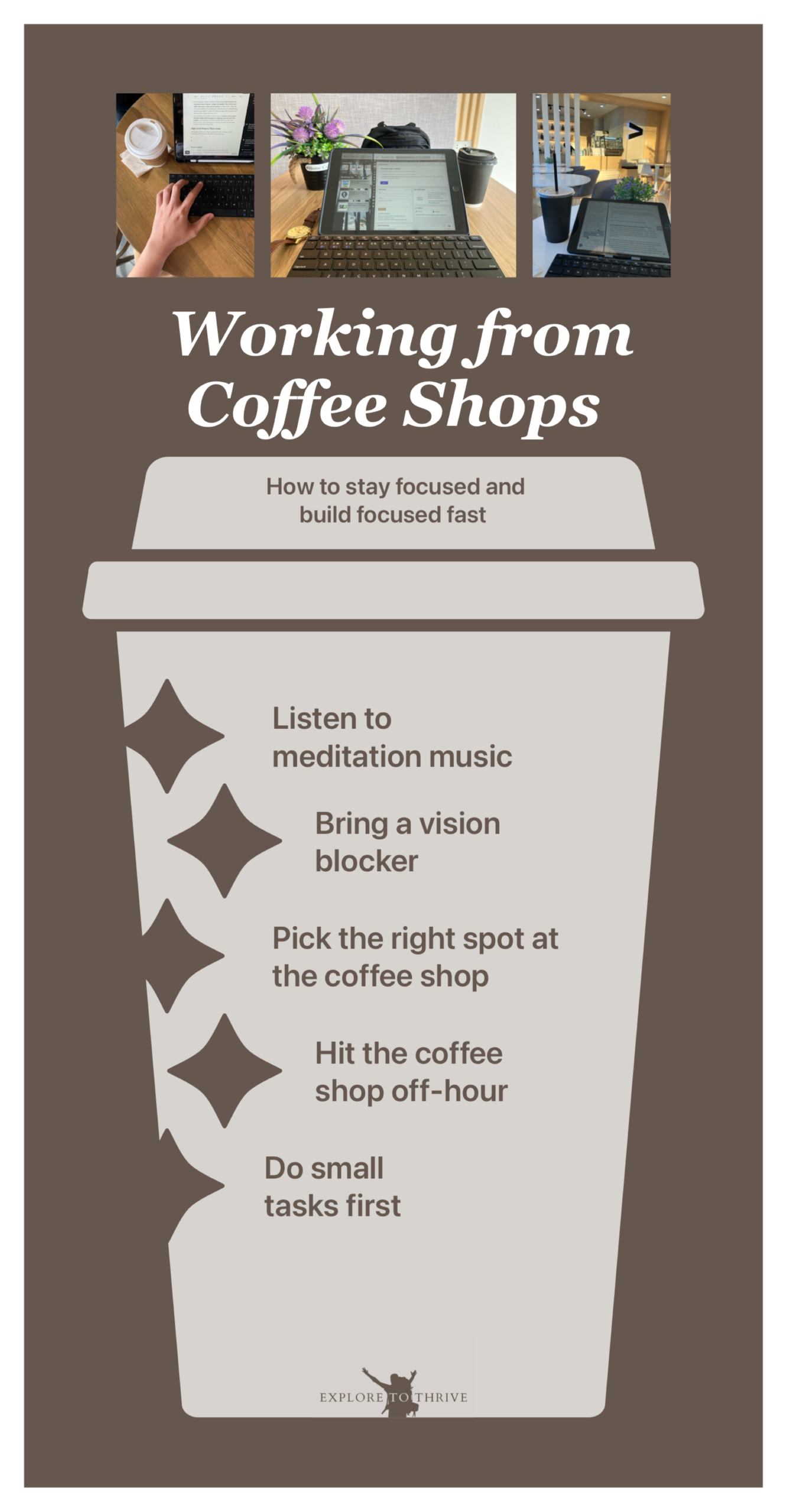 5 Ways to Stay Focused Working from Coffee Shops as an Online Business Owner 2 Infographics — 7 Ways to Stay Focused Working from Coffee Shops as an Online Business Owner