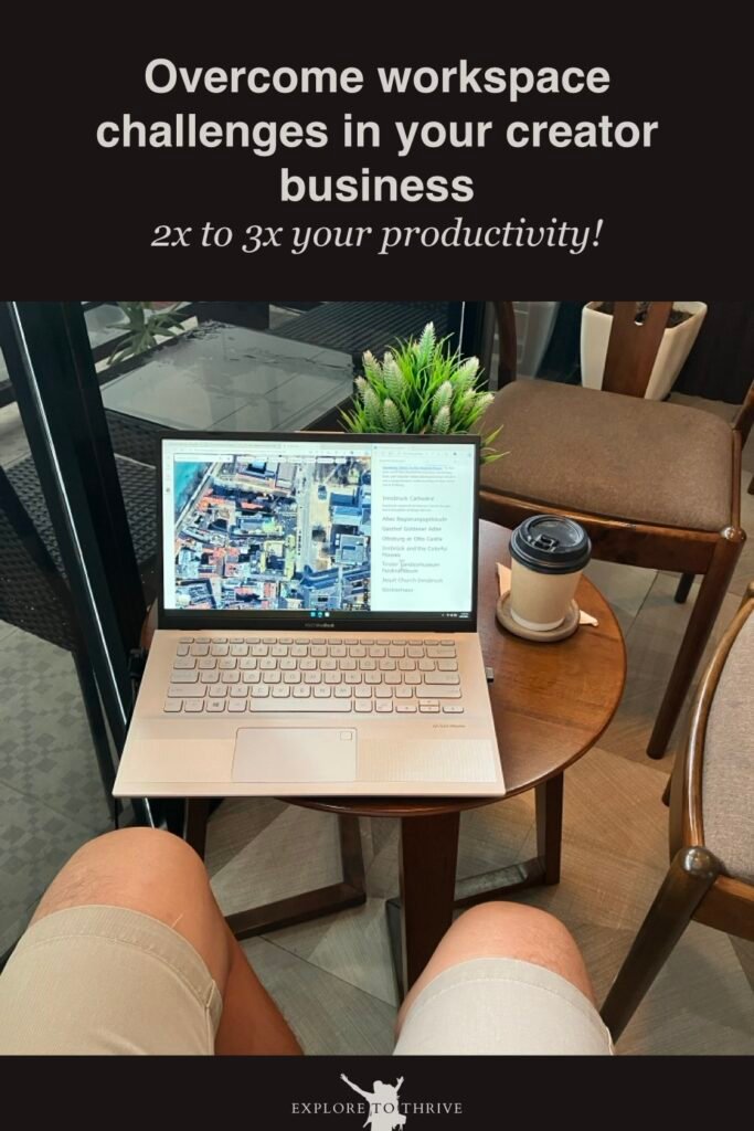 The Challenges of Building a Creator Business Without an Ideal Workspace (and My Solutions) 13 Overcome workspace challenges in your creator business 2x to 3x your productivity! — Pinterest Pin
