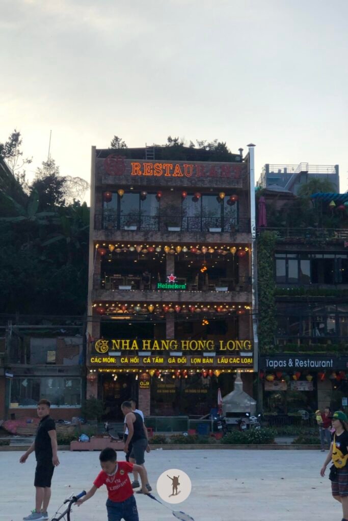 Colorful buildings around Lake Sa Pa, Vietnam