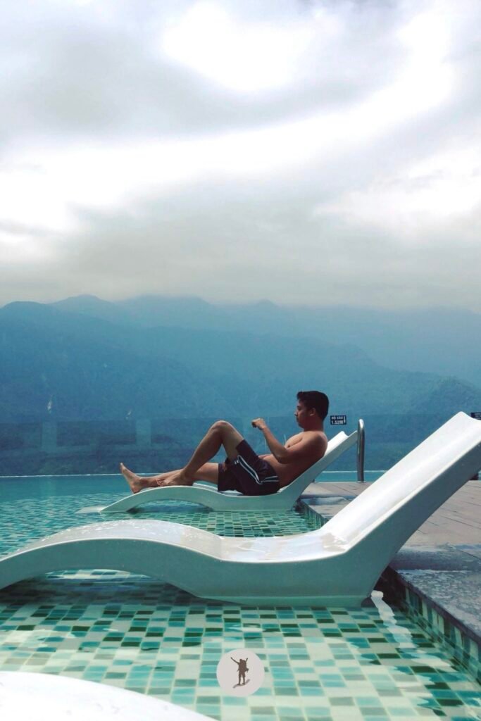 Me relaxing at the pool of Sa Pa Bamboo Hotel, Sa Pa, Vietnam