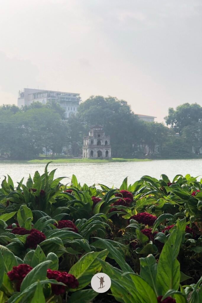 Dramatic shot of the Turtle Temple of Hoan Kiem Lake, Hanoi, Vietnam