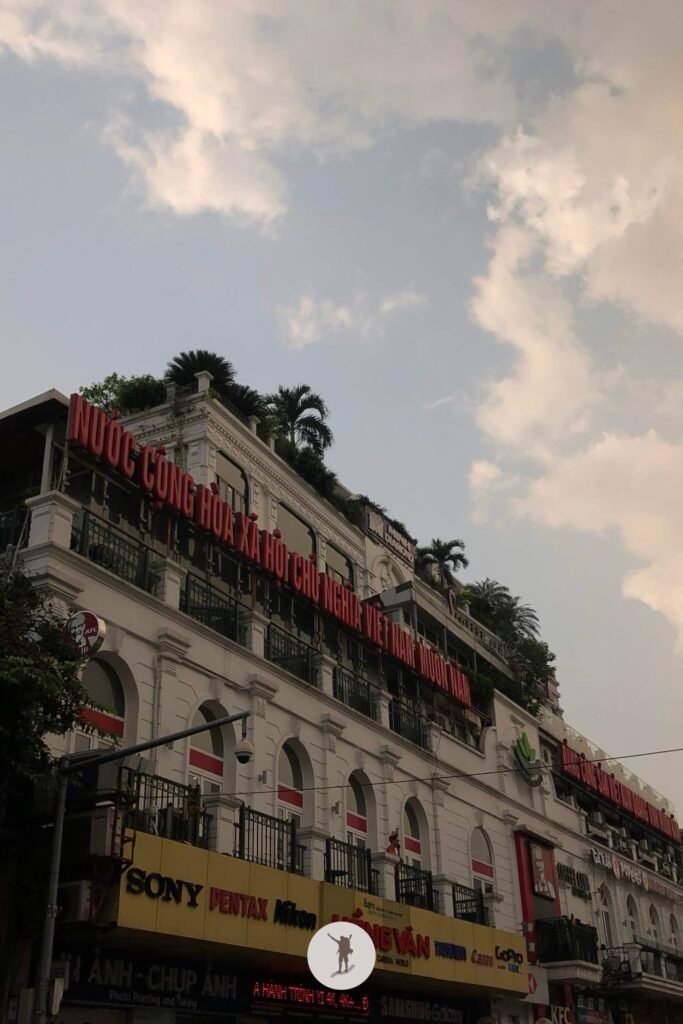 Sunset while exploring Dong Kinh Nghia Thuc Square in Old Quarter Hanoi, Vietnam