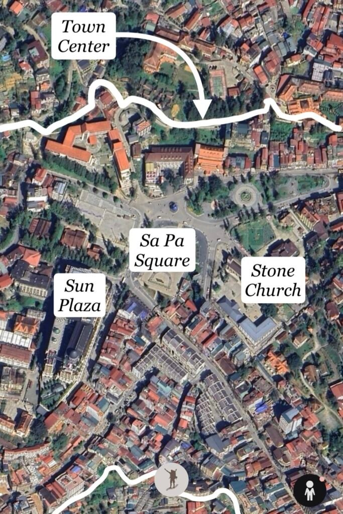 Location of the town center of Sa Pa, Vietnam