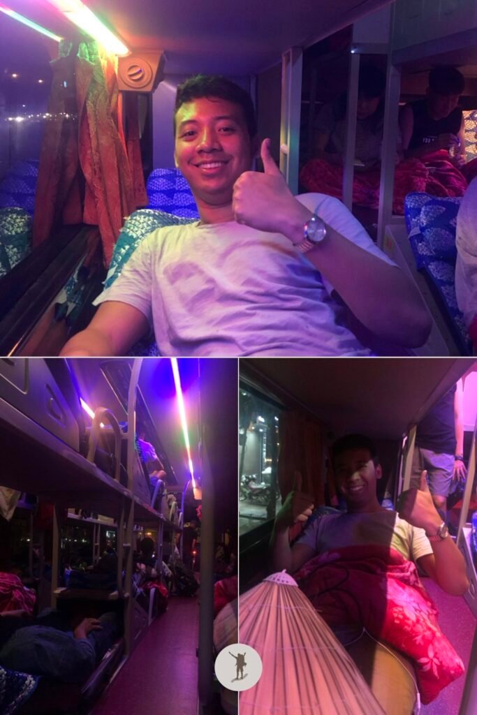 Me inside the sleeper bus from Hanoi to Sa Pa, Vietnam