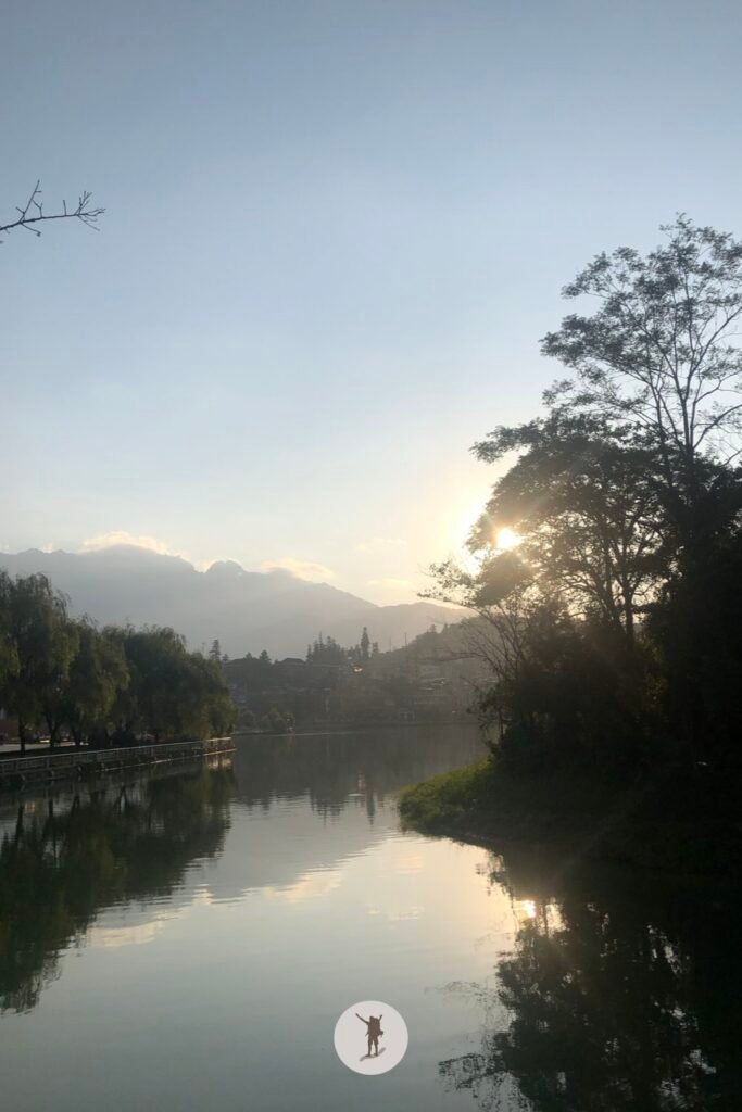 The beautiful sunset reflection on the surface of Lake Sa Pa, Vietnam