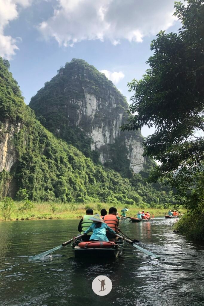 A majestic looking karst mountain seen while boating in Trang An, Ninh Binh, Vietnam