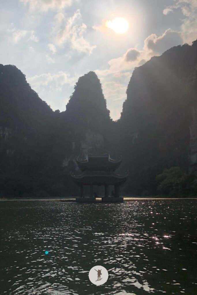 A stunning silhouette view of Thuy Dinh Temple in Trang An, Ninh Binh, Vietnam
