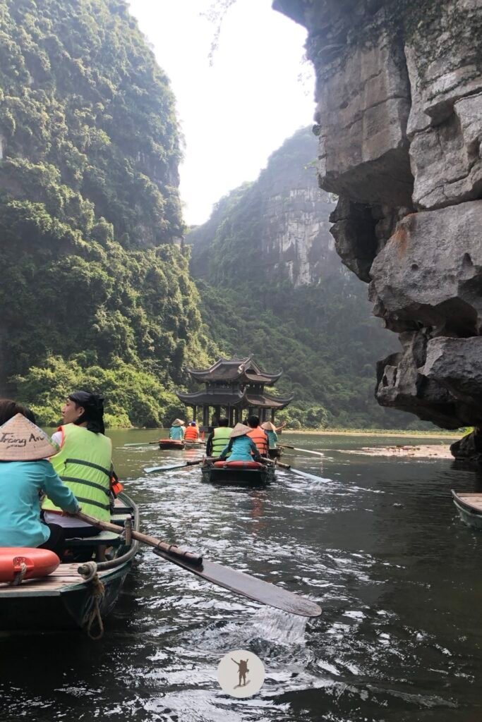 A very dramatic view approaching Thuy Dinh Temple in Trang An, Ninh Binh, Vietnam