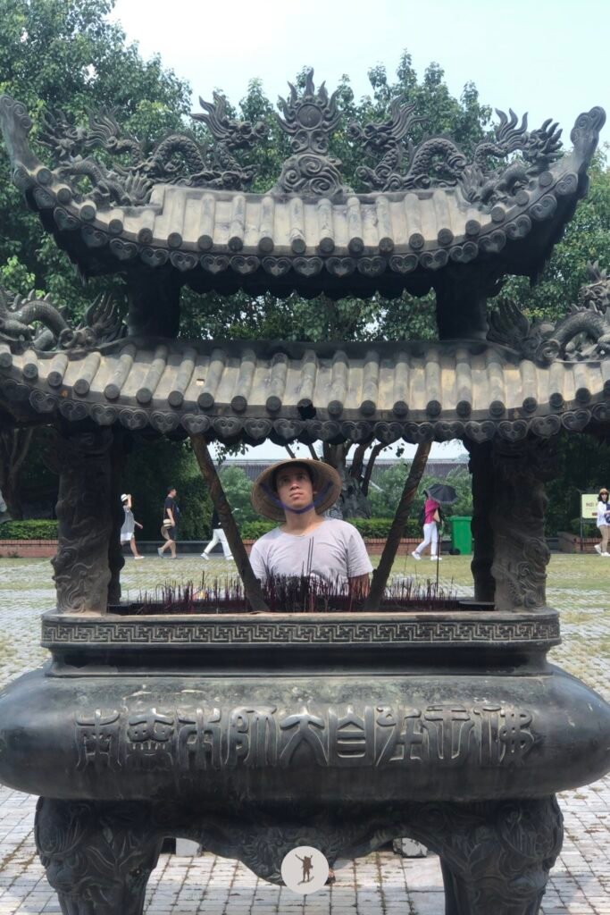 Appreciating the beautiful design of the incense burner in Bai Dinh Pagoda, Ninh Binh, Vietnam