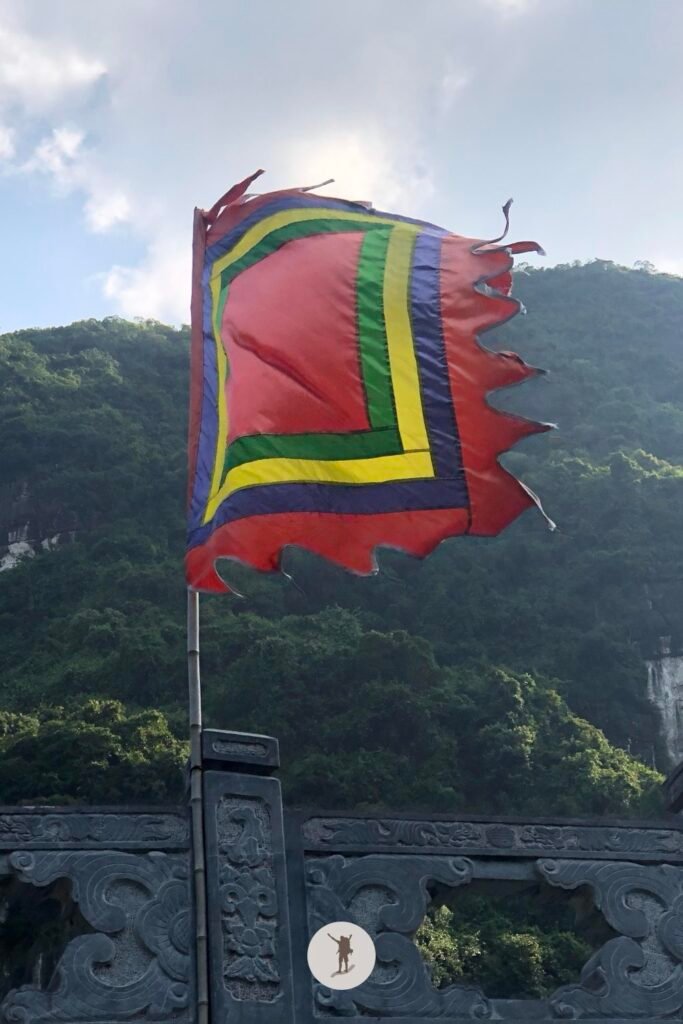 Colorful flags in Trang An, Ninh Binh, Vietnam