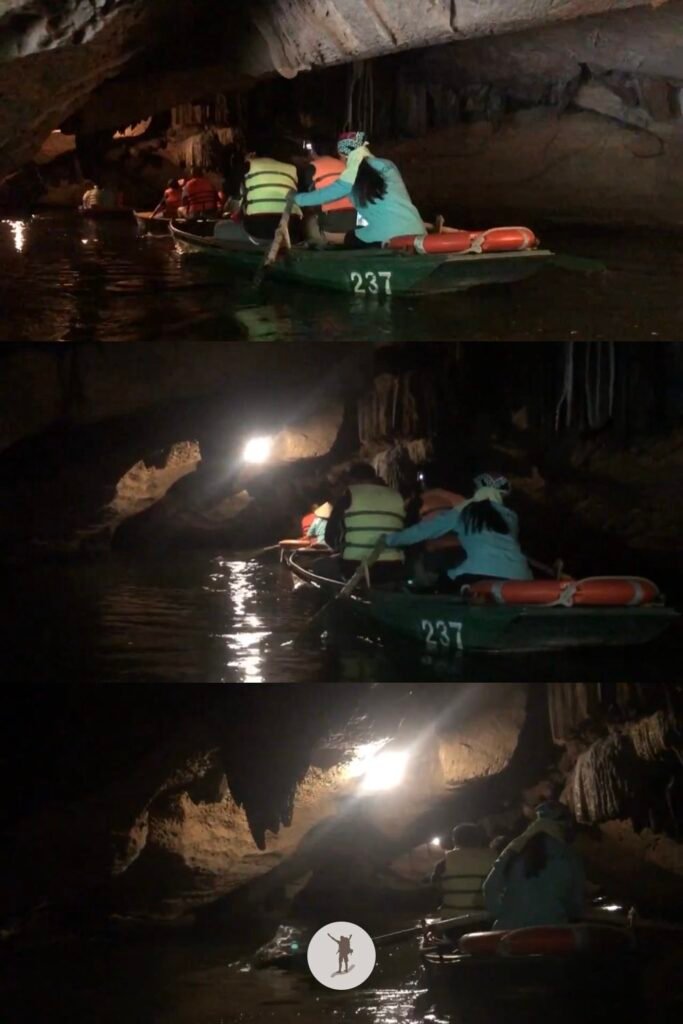 Different scene inside the cave in Trang An, Ninh Binh, Vietnam