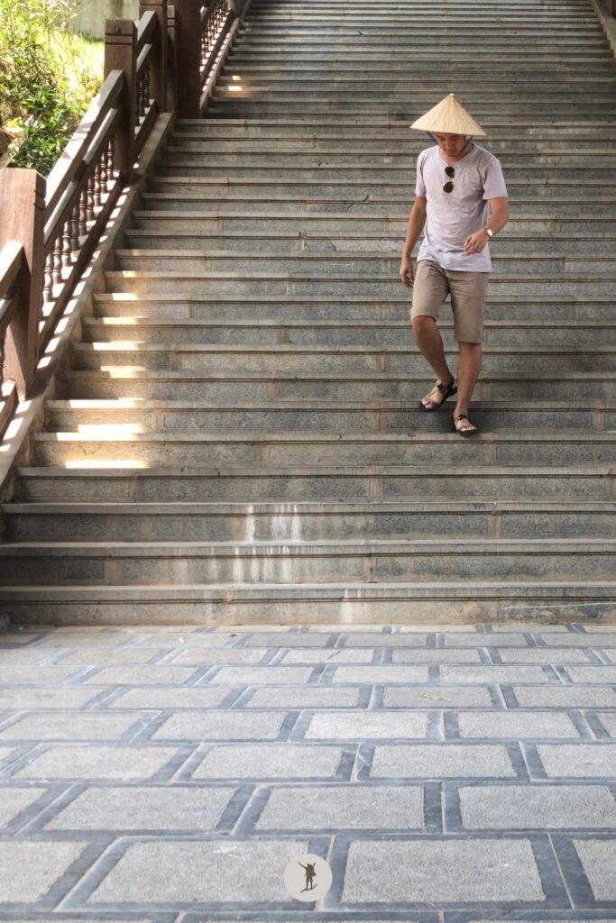 Me going down the stairs in Bai Dinh Pagoda, Ninh Binh, Vietnam