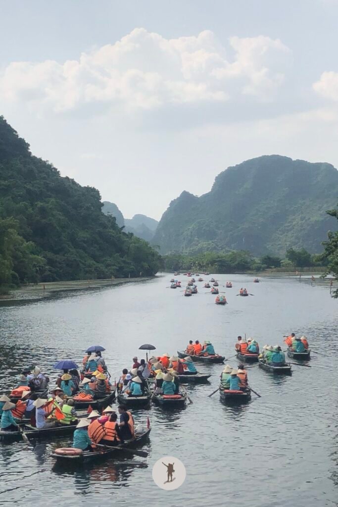 The boats leaving the dock in Trang An, Ninh Binh, Vietnam