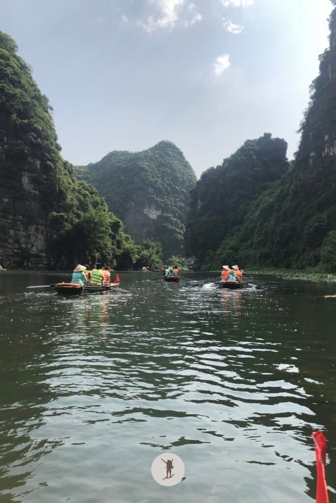The emerald water of the river in Trang An, Ninh Binh, Vietnam