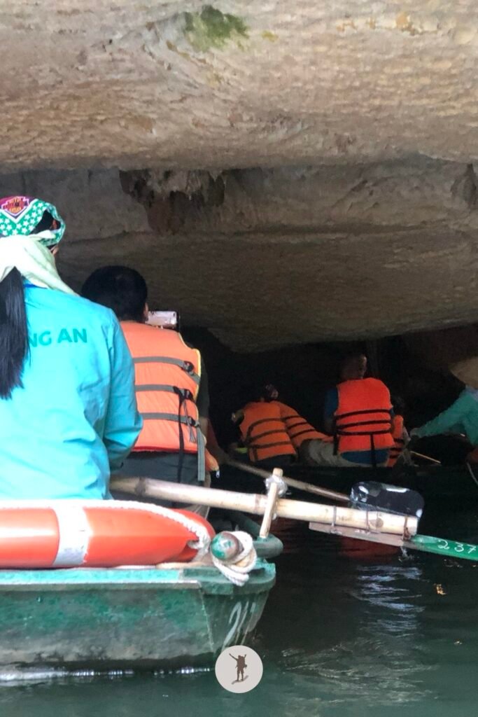 The very low cave ceiling in Trang An, Ninh Binh, Vietnam