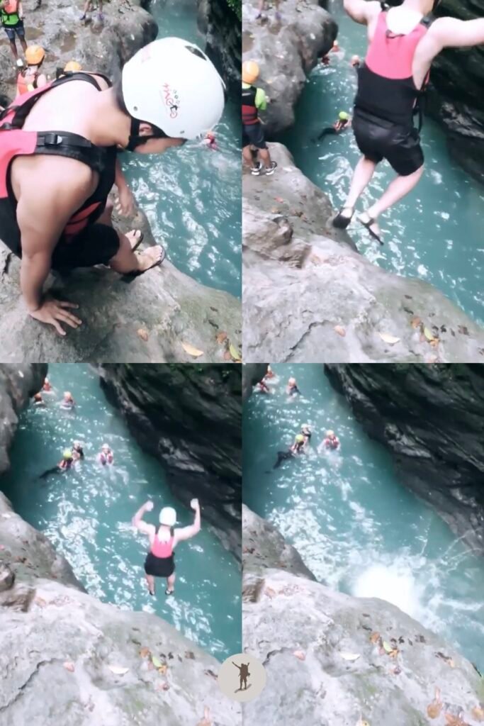 A narrow part of the Kawasan canyon where you have to jump off the cliff to get to the next stage, Badian, Cebu, Philippines