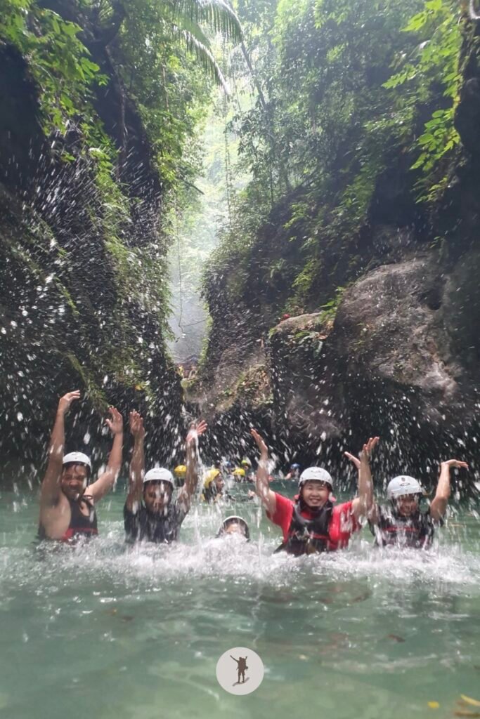 Expressing our fun in the water in the early stages of Kawasan Falls canyoneering, Cebu, Philippines