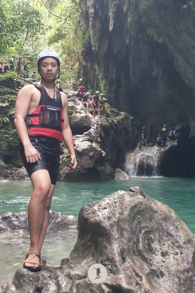 Mandatory selfie shot with the spectacular stalagmites seen along the main route of canyoneering in Kawasan Falls, Cebu, Philippines