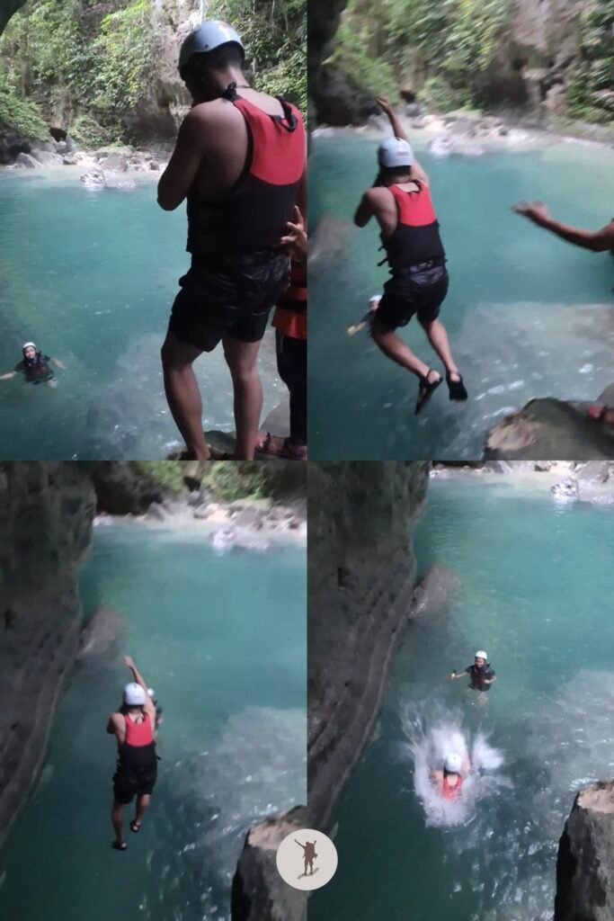 Me taking the 4-meter cliff jump in Kawasan Falls, Cebu, Philippines