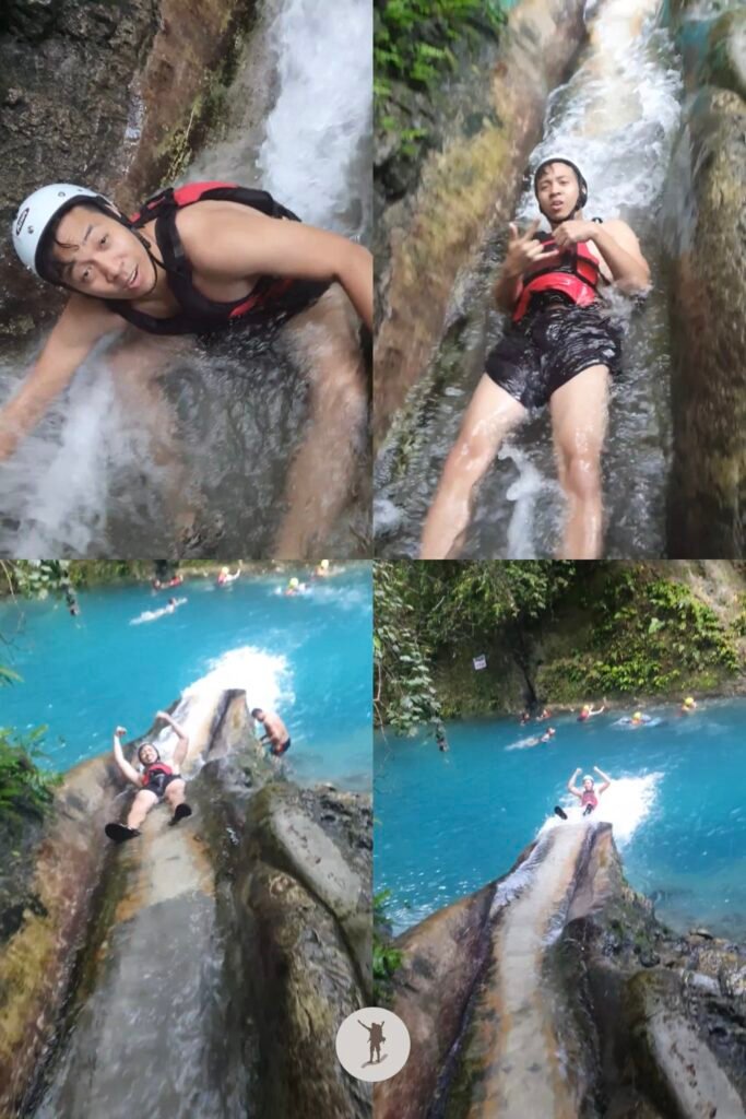 My snapshots as I slide on the the longest rock slide in Kawasan Falls canyoneering, Cebu, Philippines