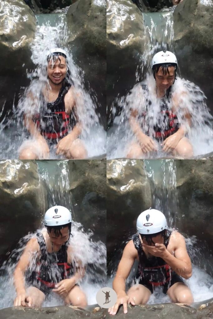 My snapshots as cold and fresh water flows over me at one of the natural slides along the route of Kawasan Falls canyoneering, Cebu, Philippines