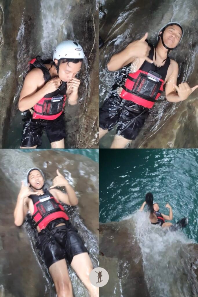 One of the slides in the early stages of canyoneering in Kawasan Falls, Cebu, Philippines
