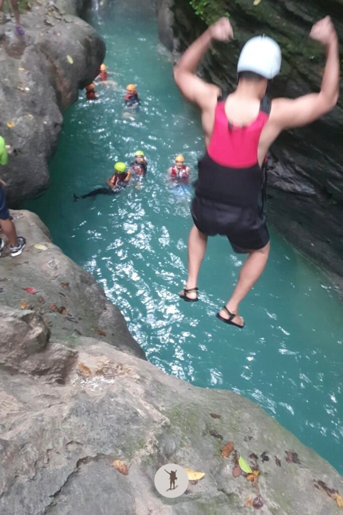 Part 2, 7-meter cliff jump while canyoneering in Kawasan Falls, Cebu, Philippines