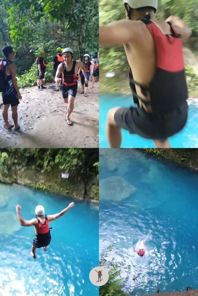 The best 10-meter cliff jump (me in the snapshots) in Kawasan Falls Canyoneering, Cebu, Philippines