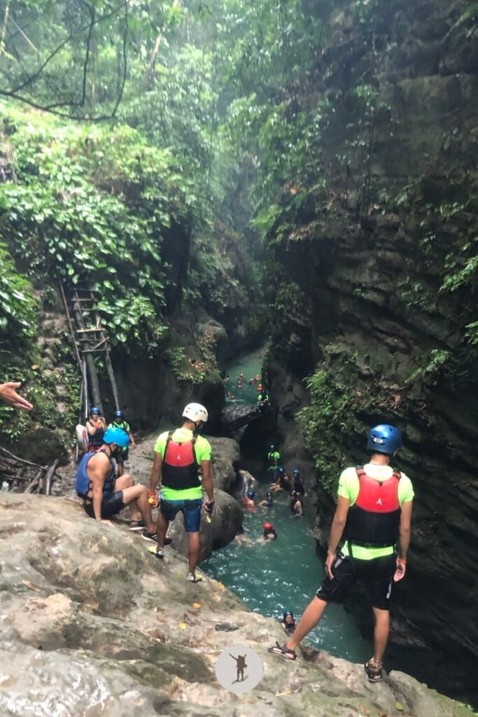 The most beautiful part of the trail featuring spectacular canyon walls in Kawasan Falls Canyoneering, Cebu, Philippines
