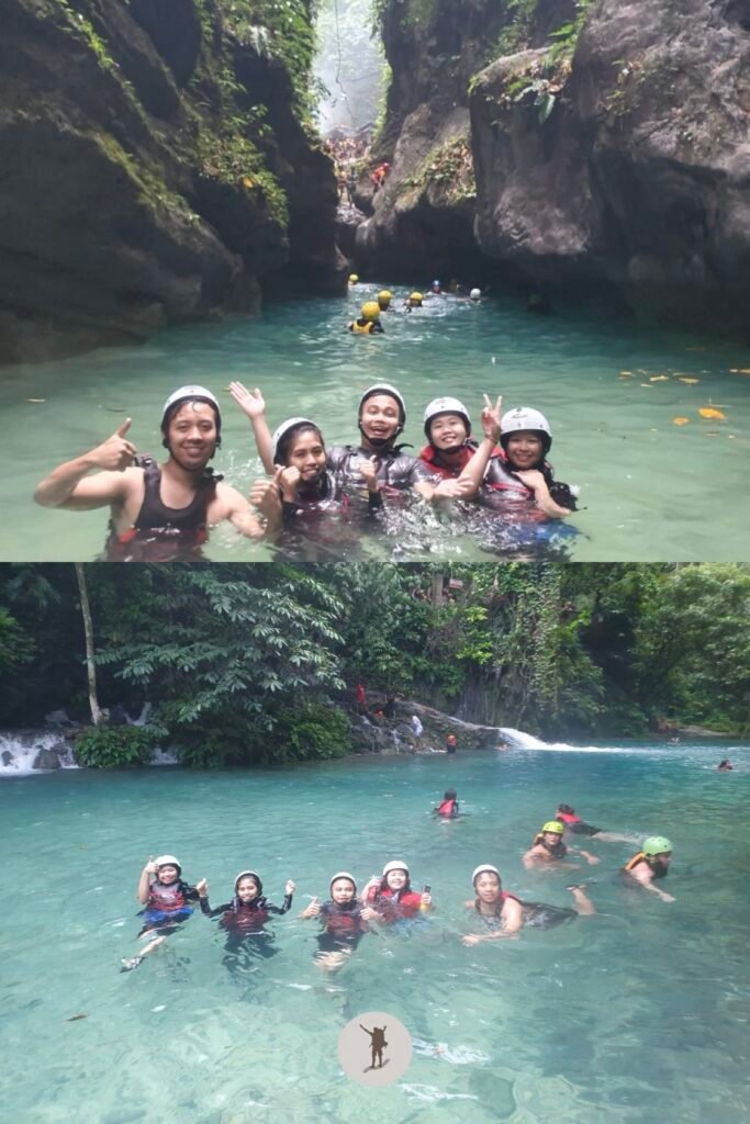 The scenes along the canyoneering trail showing little crowd, canyoneering in Kawasan Falls, Cebu, Philippines