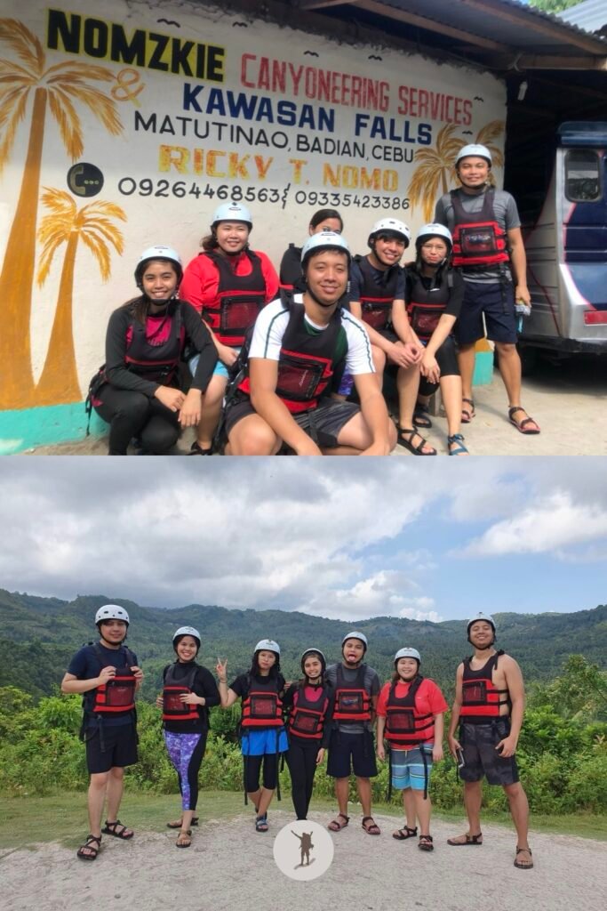 Top, our group at the gear depot for Kawasan Canyoneering, Below, our group at the start of the Canyoneering Trail in Badian, Cebu, Philippines