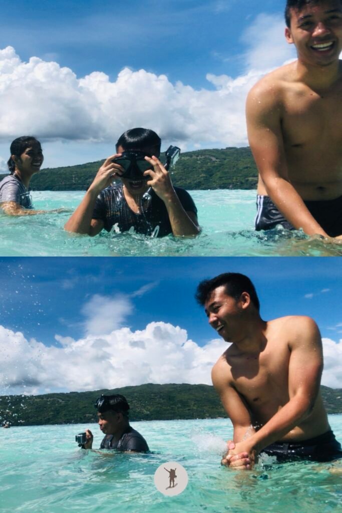 Our Beautiful Experience Visiting Sumilon Island After Whale Shark Watching in Oslob 28 A picture of me and my friends playing and splashing in the crystal clear water of Sumilon Island, Oslob, Cebu, Philippines