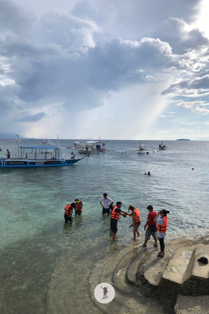 The boats used for snorkeling for sardine run and sea turtles in Pescador Island and Moalboal, Cebu, Philippines