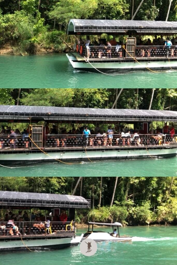 A very long floating restaurant we saw pass by as we have our lunch during Loboc River Cruise, Bohol, Philippines