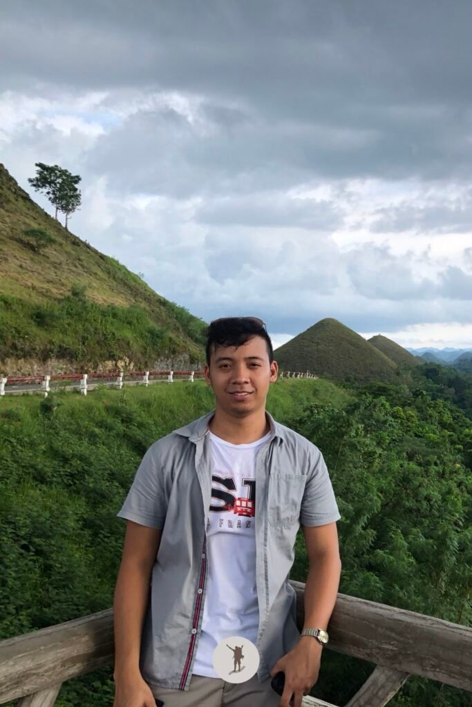 My portrait in front of the view of the Chocolate Hills, as seen from the lower view deck just before you enter the complex, Bohol, Philippines