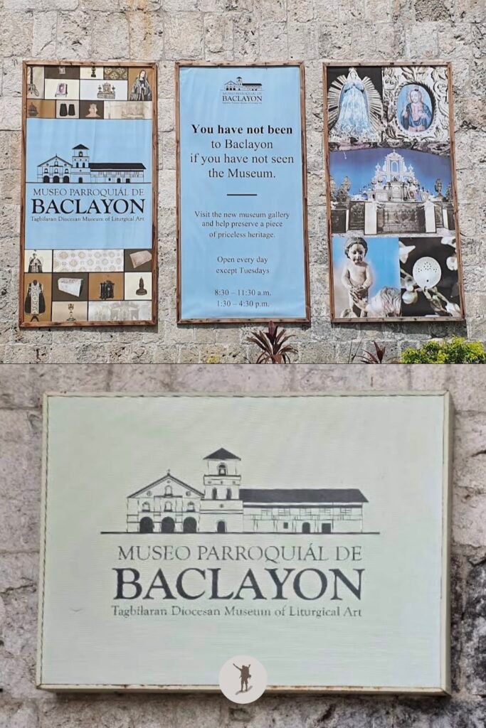 The landmark of Baclayon Museum and the tarp showing the opening and closing hours of the museum, Bohol, Philippines